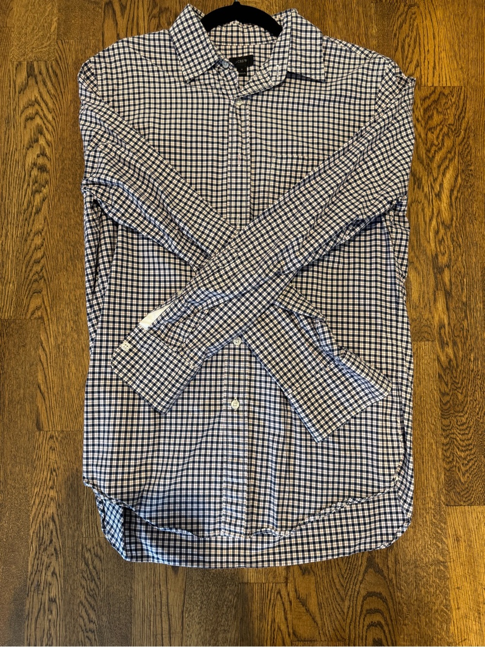J. Crew Men's Blue and White Checked Button-Down Shirt (red pin stripes)